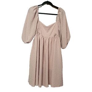 Altar'd State Women Pink Dress White Gingham Babydoll Empire Waist Large Dress